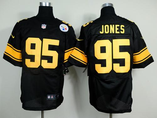  Steelers #95 Jarvis Jones Black(Gold No.) Men's Stitched NFL Elite Jersey