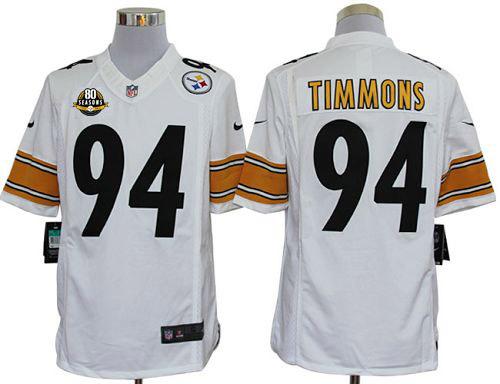  Steelers #94 Lawrence Timmons White With 80TH Patch Men's Stitched NFL Limited Jersey
