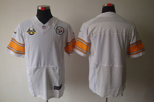  Steelers Blank White With 80TH Patch Men's Stitched NFL Elite Jersey