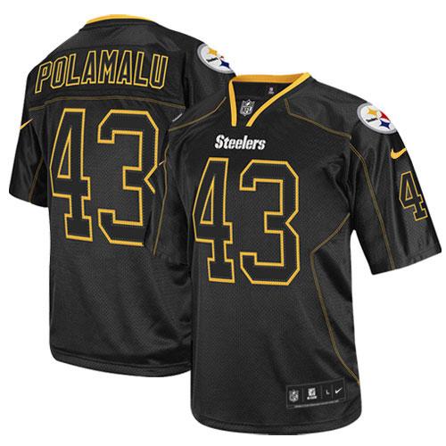  Steelers #43 Troy Polamalu Lights Out Black Men's Stitched NFL Elite Jersey