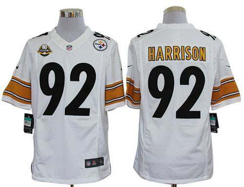  Steelers #92 James Harrison White With 80TH Patch Men's Stitched NFL Limited Jersey
