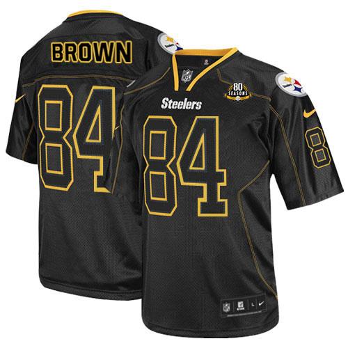  Steelers #84 Antonio Brown Lights Out Black With 80TH Patch Men's Stitched NFL Elite Jersey