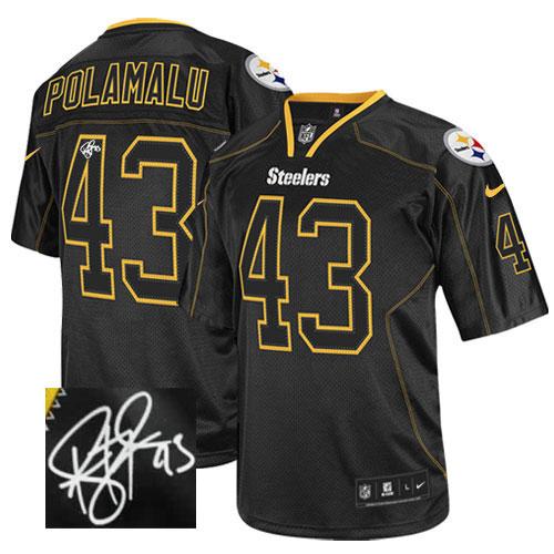  Steelers #43 Troy Polamalu Lights Out Black Men's Stitched NFL Elite Autographed Jersey