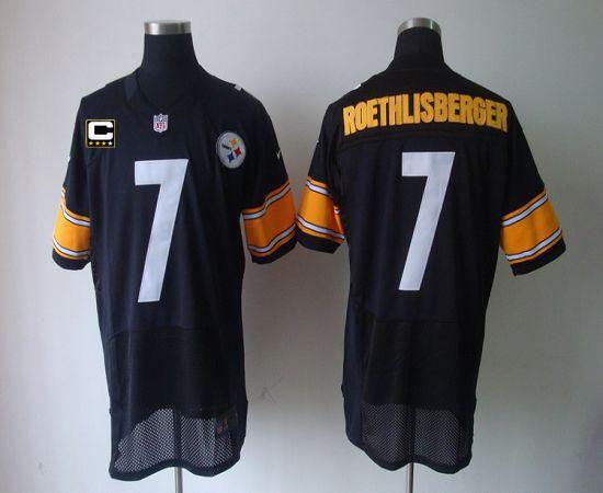  Steelers #7 Ben Roethlisberger Black Team Color With C Patch Men's Stitched NFL Elite Jersey