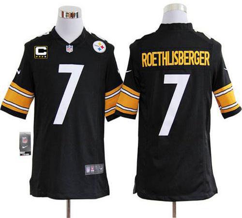  Steelers #7 Ben Roethlisberger Black Team Color With C Patch Men's Stitched NFL Game Jersey