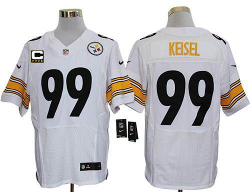  Steelers #99 Brett Keisel White With C Patch Men's Stitched NFL Elite Jersey