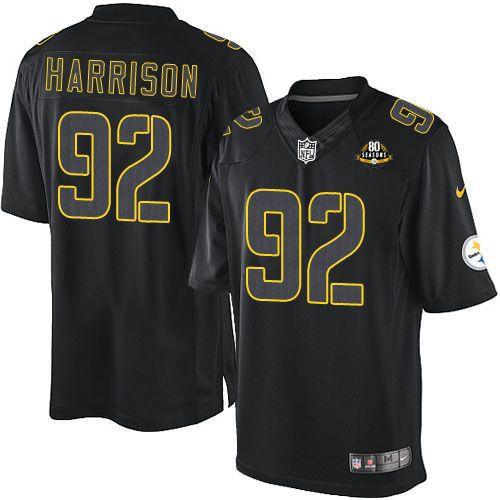  Steelers #92 James Harrison Black With 80TH Patch Men's Stitched NFL Impact Limited Jersey