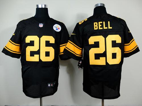  Steelers #26 Le'Veon Bell Black(Gold No.) Men's Stitched NFL Elite Jersey