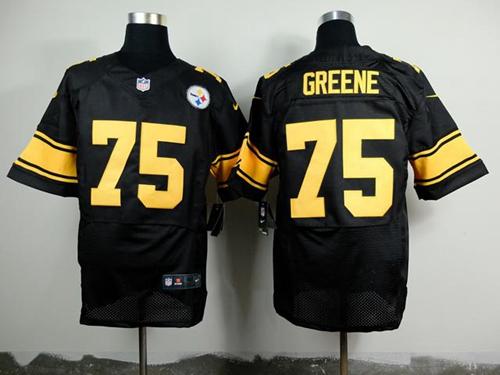  Steelers #75 Joe Greene Black(Gold No.) Men's Stitched NFL Elite Jersey