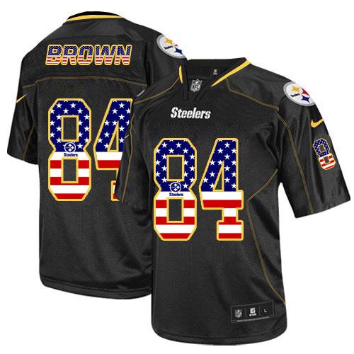  Steelers #84 Antonio Brown Black Men's Stitched NFL Elite USA Flag Fashion Jersey
