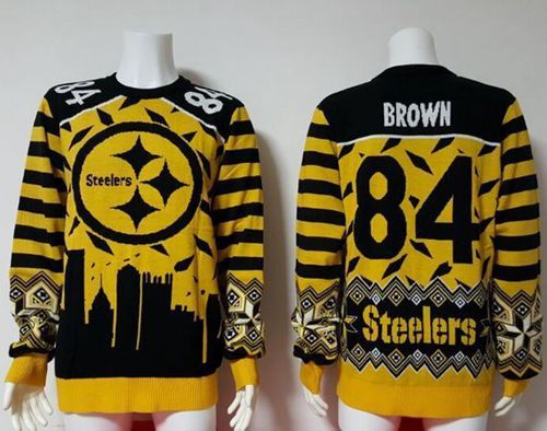  Steelers #84 Antonio Brown Yellow/Black Men's Ugly Sweater