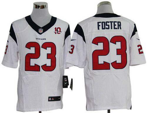  Texans #23 Arian Foster White With 10th Patch Men's Stitched NFL Elite Jersey