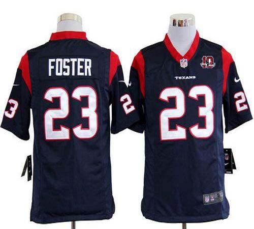  Texans #23 Arian Foster Navy Blue Team Color With 10th Patch Men's Stitched NFL Game Jersey