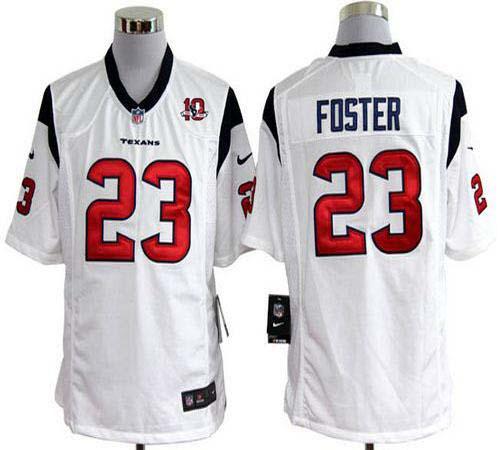  Texans #23 Arian Foster White With 10th Patch Men's Stitched NFL Game Jersey