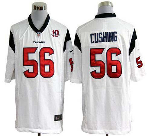  Texans #56 Brian Cushing White With 10th Patch Men's Stitched NFL Game Jersey
