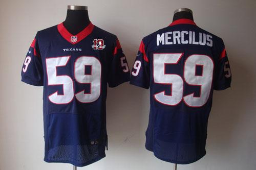  Texans #59 Whitney Mercilus Navy Blue Team Color With 10th Patch Men's Stitched NFL Elite Jersey
