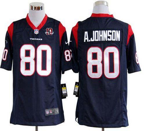  Texans #80 Andre Johnson Navy Blue Team Color With 10th Patch Men's Stitched NFL Game Jersey