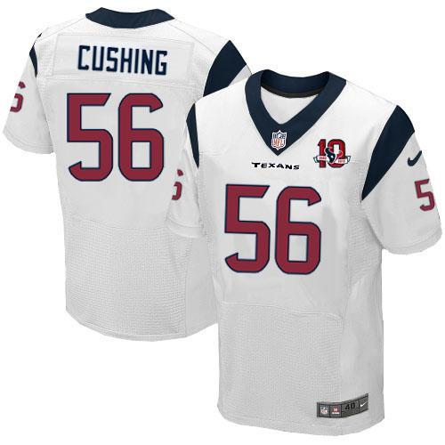  Texans #56 Brian Cushing White With 10th Patch Men's Stitched NFL Elite Jersey