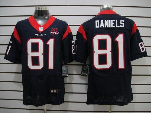  Texans #81 Owen Daniels Navy Blue Team Color With 10th Patch Men's Stitched NFL Elite Jersey