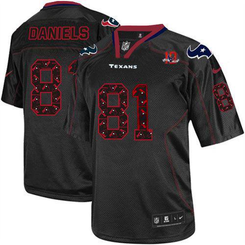  Texans #81 Owen Daniels New Lights Out Black With 10th Patch Men's Stitched NFL Elite Jersey