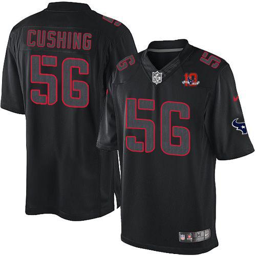  Texans #56 Brian Cushing Black With 10th Patch Men's Stitched NFL Impact Limited Jersey