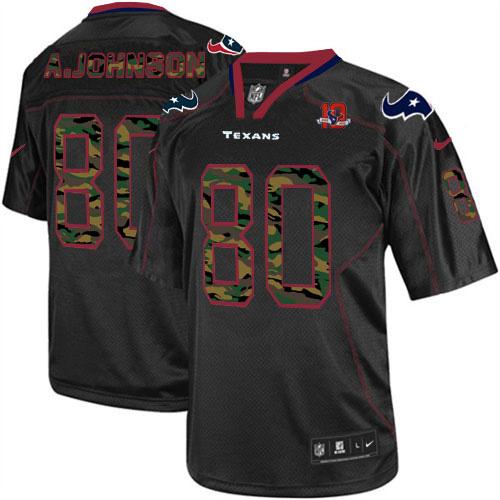  Texans #80 Andre Johnson Black With 10th Patch Men's Stitched NFL Elite Camo Fashion Jersey