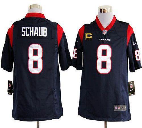  Texans #8 Matt Schaub Navy Blue Team Color With C Patch Men's Stitched NFL Game Jersey