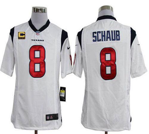  Texans #8 Matt Schaub White With C Patch Men's Stitched NFL Game Jersey