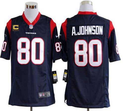  Texans #80 Andre Johnson Navy Blue Team Color With C Patch Men's Stitched NFL Game Jersey