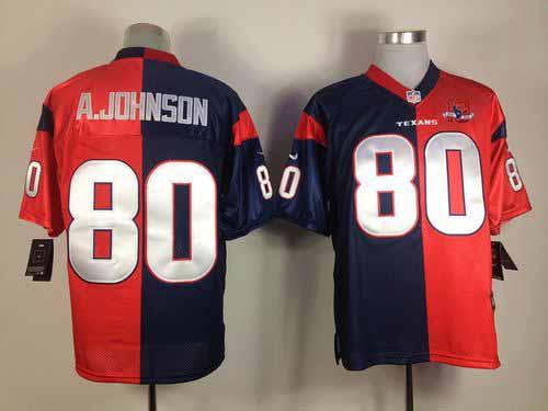  Texans #80 Andre Johnson Navy Blue/Red With 10th Patch Men's Stitched NFL Elite Split Jersey
