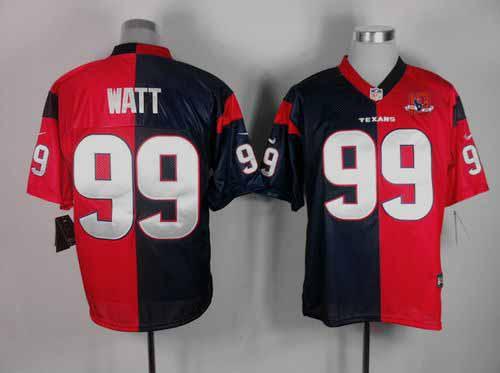  Texans #99 J.J. Watt Navy Blue/Red With 10th Patch Men's Stitched NFL Elite Split Jersey