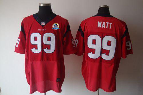  Texans #99 J.J. Watt Red Alternate With Hall of Fame 50th Patch Men's Stitched NFL Elite Jersey