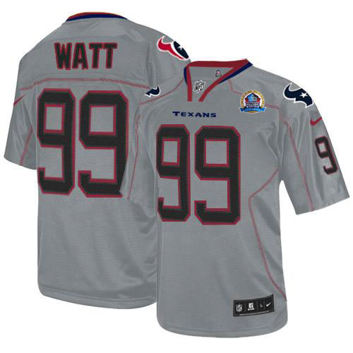  Texans #99 J.J. Watt Lights Out Grey With Hall of Fame 50th Patch Men's Stitched NFL Elite Jersey