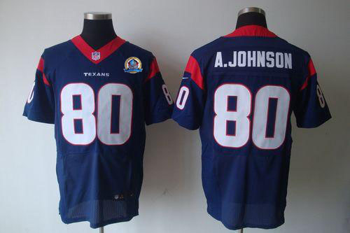  Texans #80 Andre Johnson Navy Blue Team Color With Hall of Fame 50th Patch Men's Stitched NFL Elite Jersey