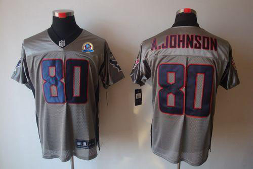  Texans #80 Andre Johnson Grey Shadow With Hall of Fame 50th Patch Men's Stitched NFL Elite Jersey