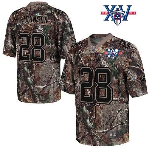  Titans #28 Chris Johnson Camo With 15th Season Patch Men's Stitched NFL Realtree Elite Jersey
