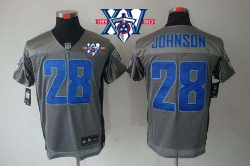  Titans #28 Chris Johnson Grey Shadow With 15th Season Patch Men's Stitched NFL Elite Jersey