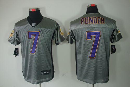  Vikings #7 Christian Ponder Grey Shadow Men's Stitched NFL Elite Jersey