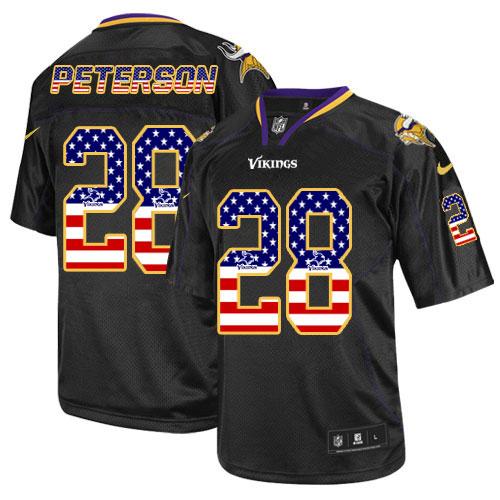  Vikings #28 Adrian Peterson Black Men's Stitched NFL Elite USA Flag Fashion Jersey