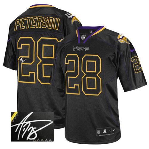 Vikings #28 Adrian Peterson Lights Out Black Men's Stitched NFL Elite Autographed Jersey