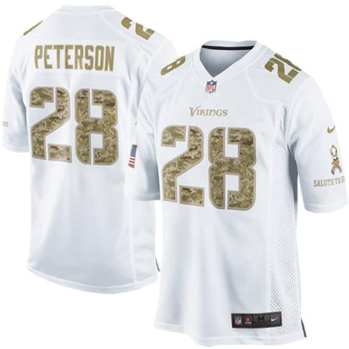  Vikings #28 Adrian Peterson White Men's Stitched NFL Limited Salute to Service Jersey