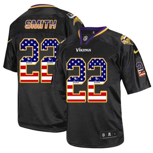  Vikings #22 Harrison Smith Black Men's Stitched NFL Elite USA Flag Fashion Jersey