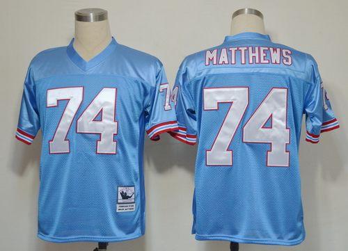 Mitchell And Ness Oilers #74 Bruce Matthews Baby blue Stitched Throwback NFL Jersey