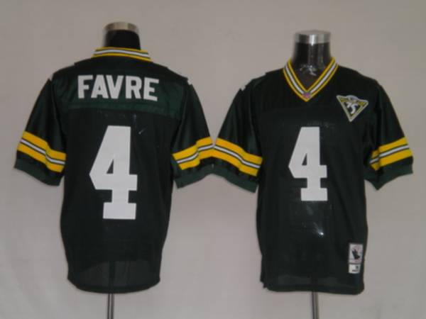 Mitchell & Ness Packers #4 Brett Favre Green With 75 Anniversary Patch Stitched Throwback NFL Jersey