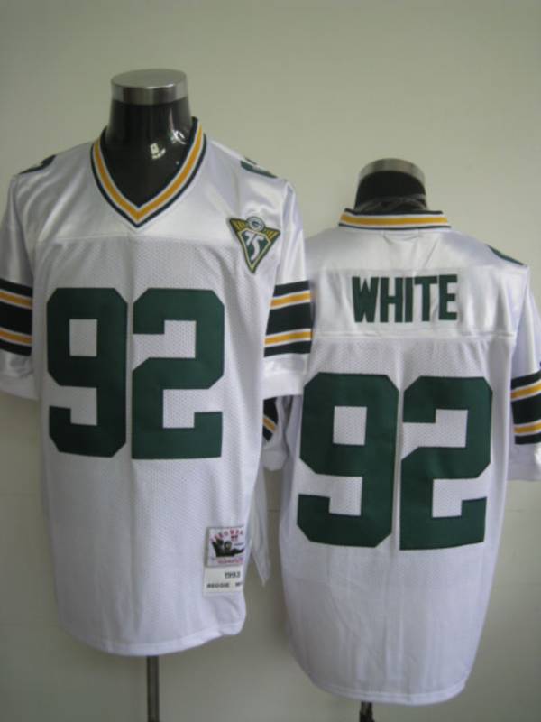 Mitchell & Ness Packers #92 Reggie White White With 75th Patch Stitched Throwback NFL Jersey