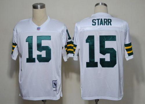 Mitchell & Ness Packers #15 Bart Starr White Stitched Throwback NFL Jersey