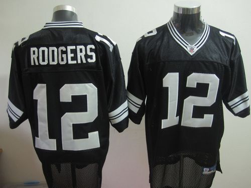 Packers #12 Aaron Rodgers Black Shadow Stitched NFL Jersey