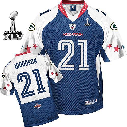 Packers #21 Charles Woodson Blue 2010 Pro Bowl Super Bowl XLV Stitched NFL Jersey