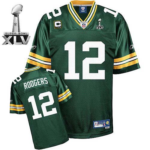 Packers #12 Aaron Rodgers Green With Super Bowl XLV and C patch Stitched NFL Jersey
