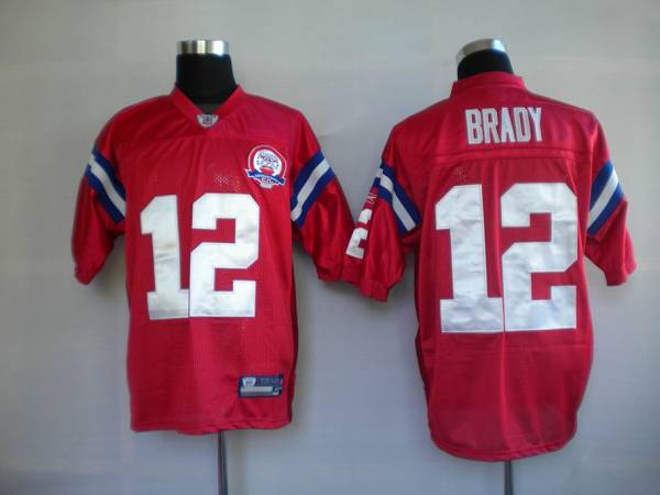 Patriots #12 Tom Brady Red With AFL 50 Anniversary Patch Stitched NFL Jersey